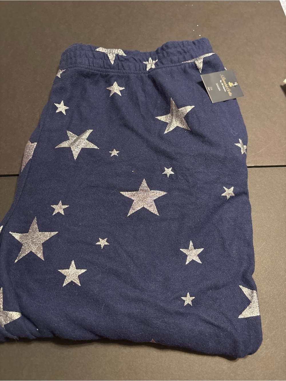 NWT BumbleBella by Jill Martin Graphic Jogger Pants - Navy Silver Stars - 2X